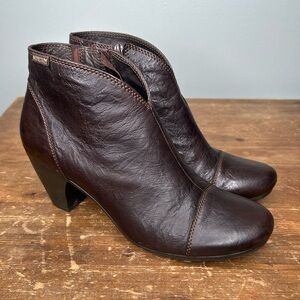 Mephisto Ankle Boots Womens Size 9 Brown Leather Heel Zip Up